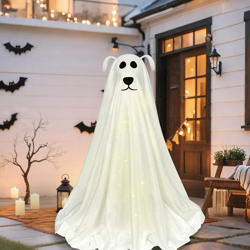 DAZONGE Halloween Decorations, Light-Up Freestanding Spooky Ghost Dog with Remote String Lights Battery Operated, Halloween Ghost Dog for Front Door Porch Yard Lawn Home Party - Image 3